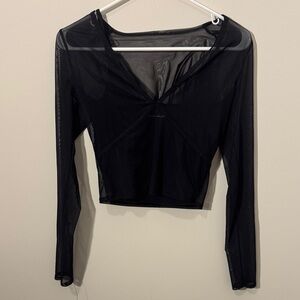 Abercrombie Mesh Overlay Two Piece Long Sleeve Black Top - S